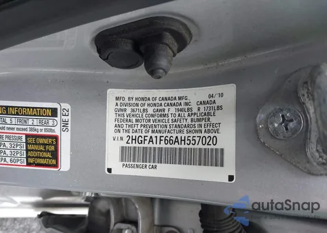 2010 Honda Civic Lx-S from USA, damaged, VIN 2HGFA1F66AH557020